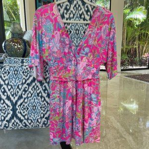 Lilly Pulitzer Pink Multi V-Neck Romper Size Medium